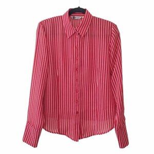 Fresa Red Pinstripe Long Sleeve Button Up Shirt Approx Medium